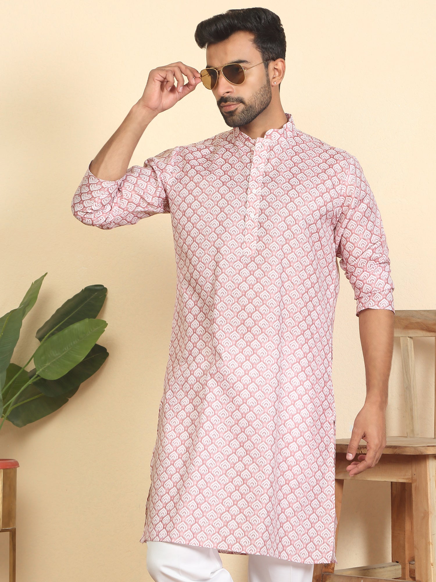 Men's Geometric Print Cotton Blend Kurta