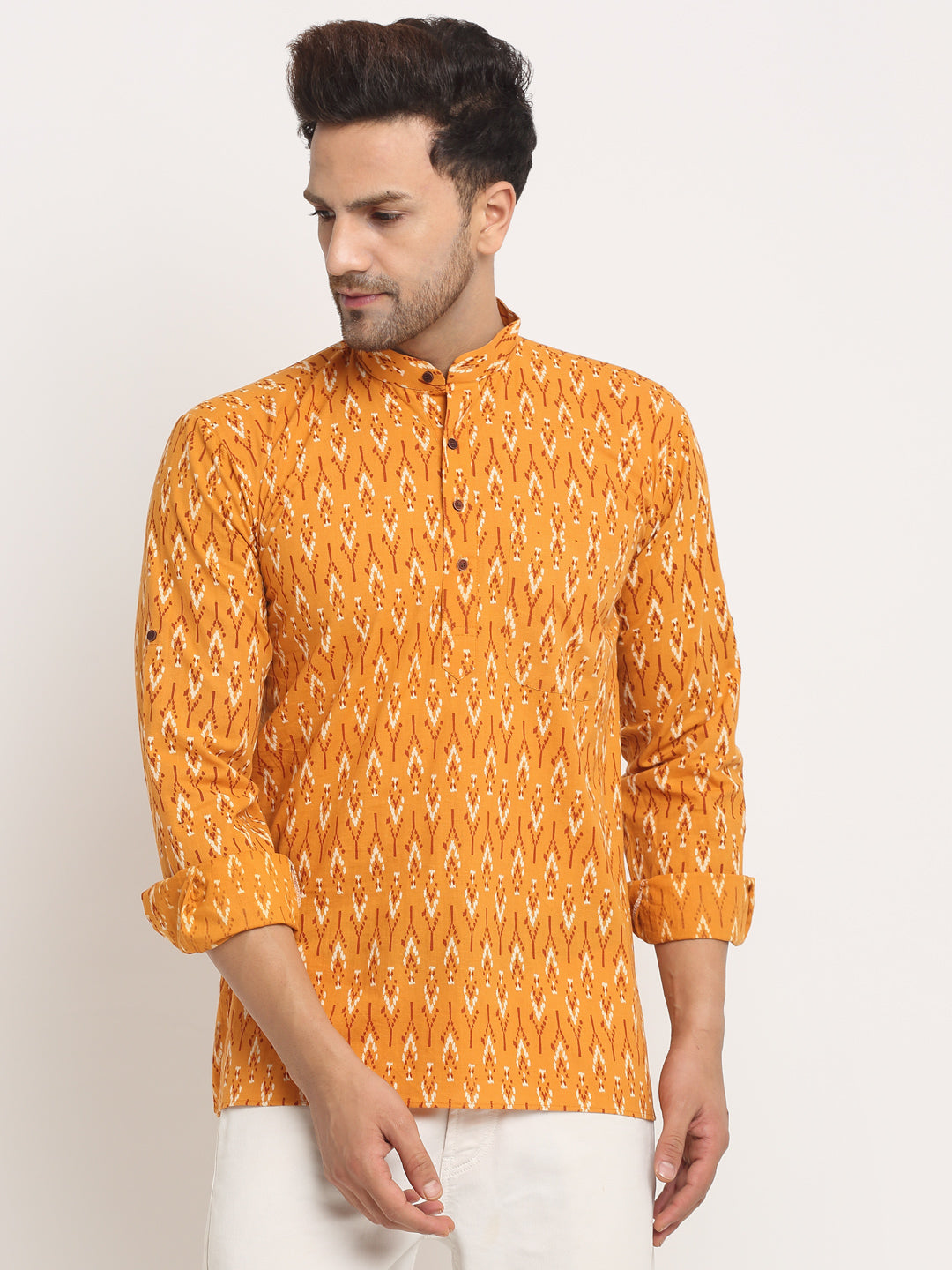 Men's Cotton Printed Waist Length Short Kurta