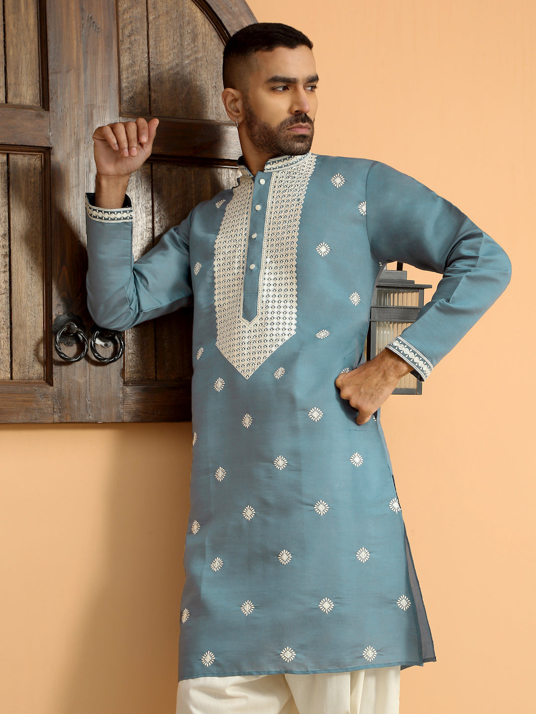 LUXE- White Heavy Neckline Embroidery Work Kurta