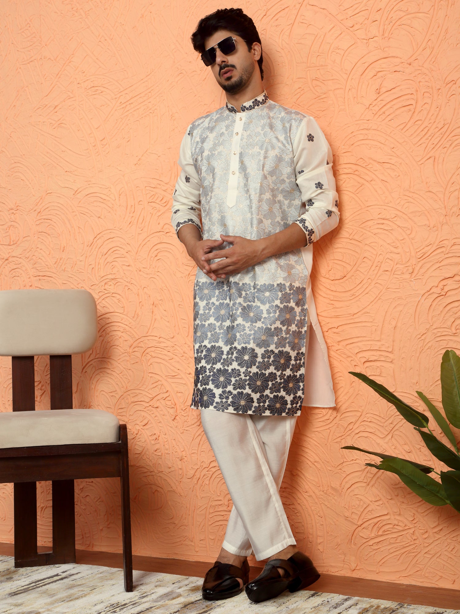 LUXE- Cotton Silk Floral Embroidered Ombre Kurta