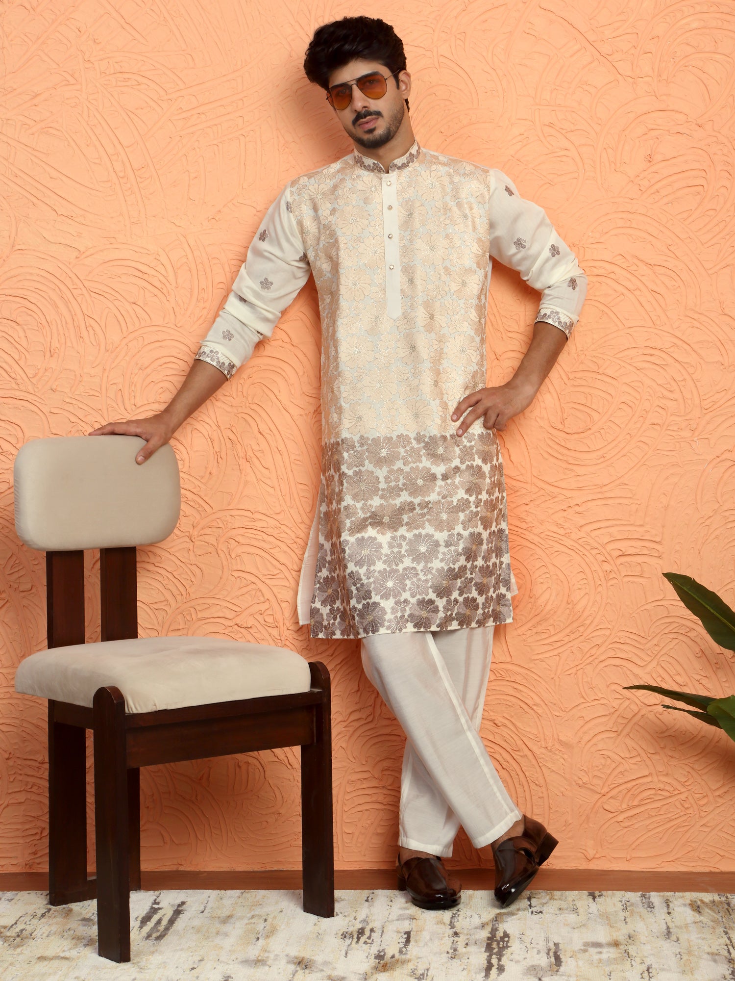 LUXE- Cotton Silk Floral Embroidered Ombre Kurta