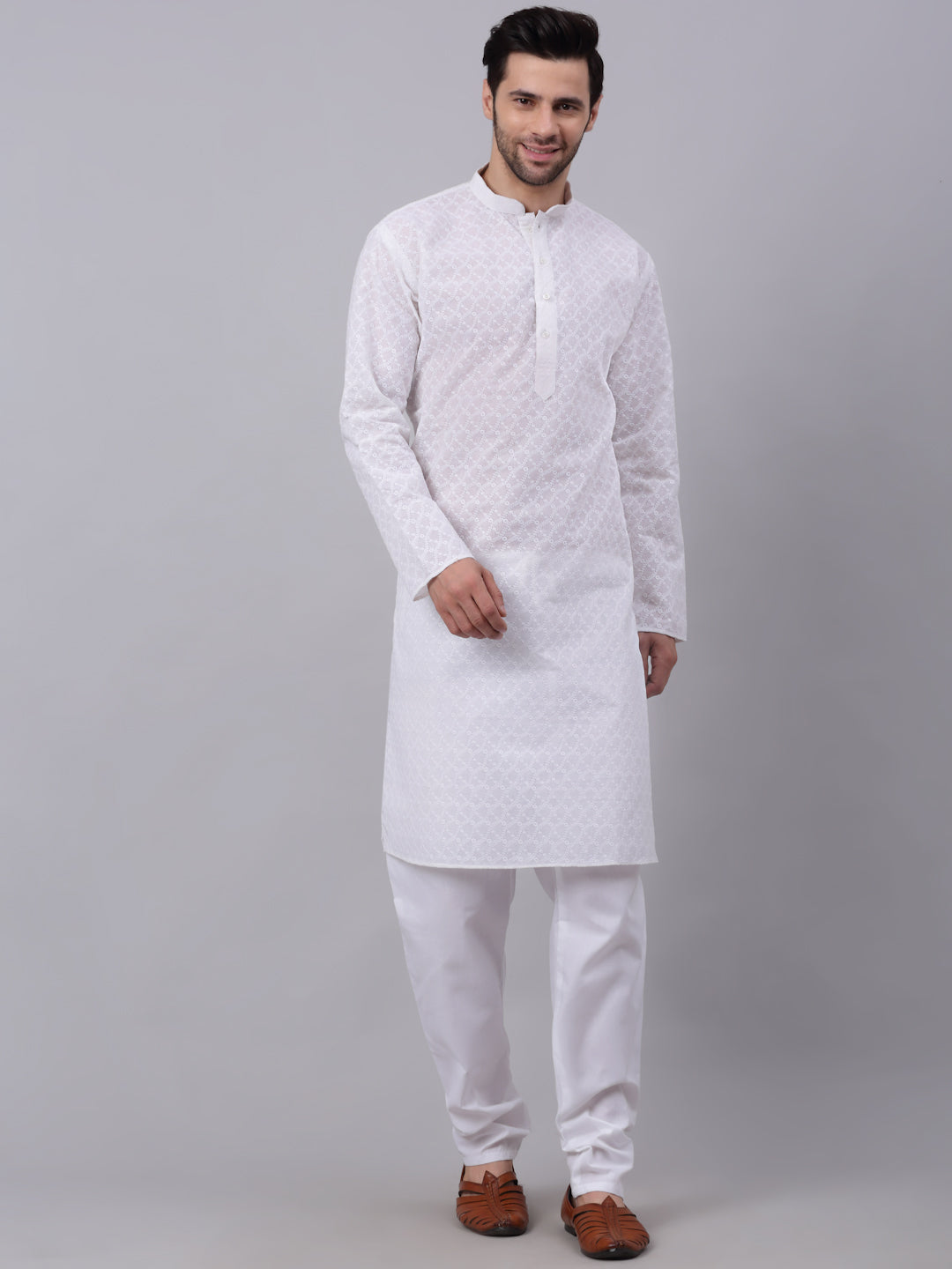 Men's Thread Work Chikankari Kurta Pyjama Set