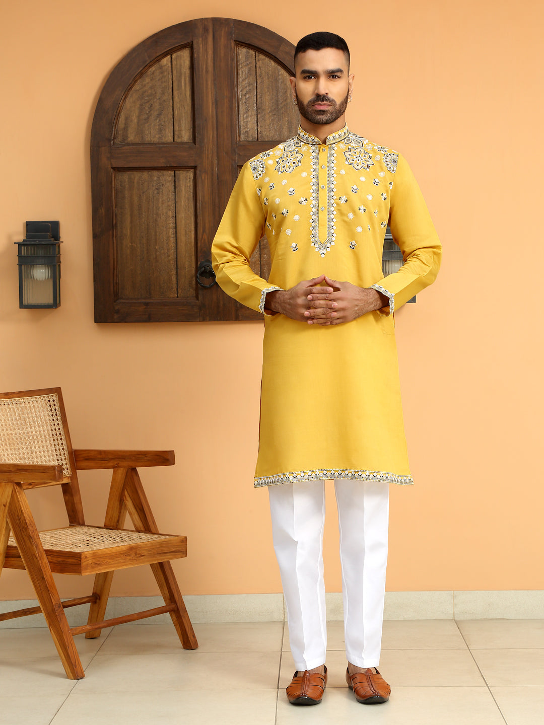 LUXE- Floral Heavy Embroidered Sequenced Kurta With White Trouser Pant