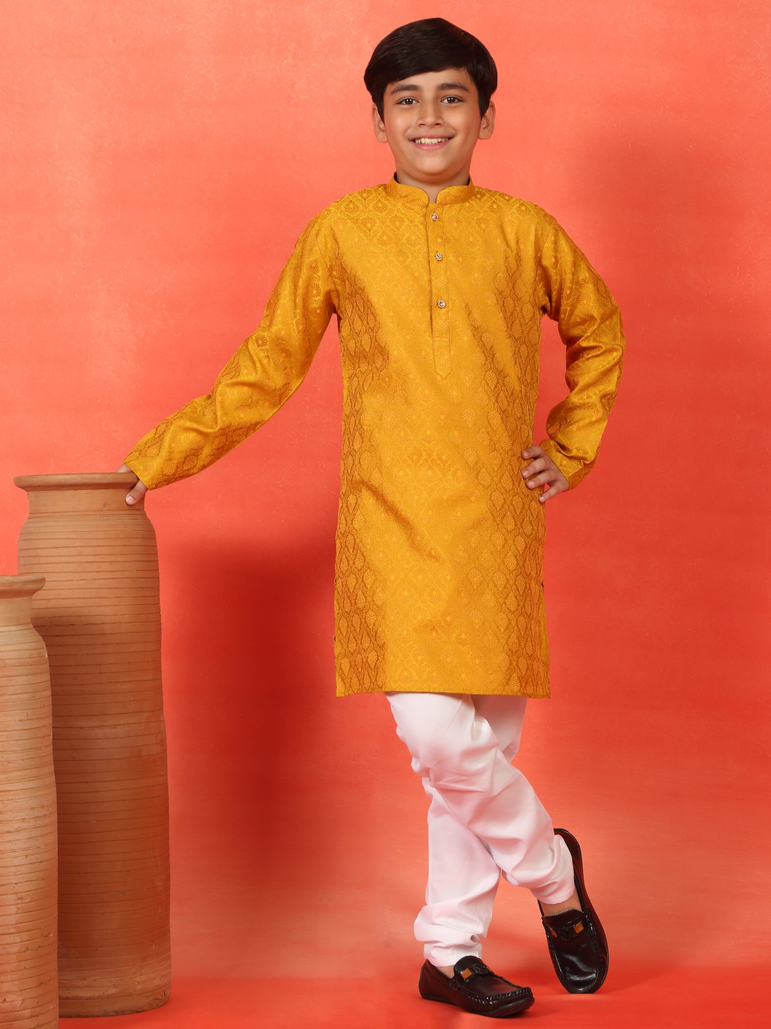 Kid's Premium Jacquard Paisley Design Long Kurta