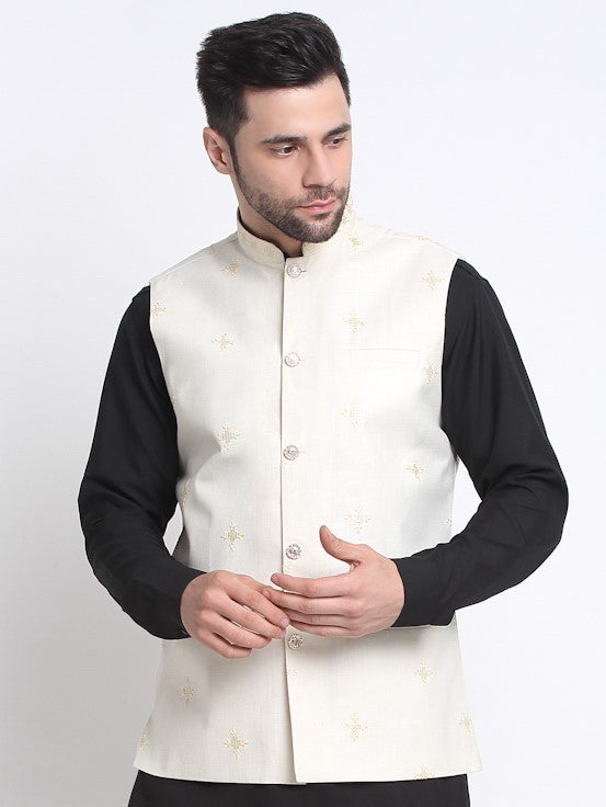 Men's Cotton Embroidered Sequence Nehru Jacket Only