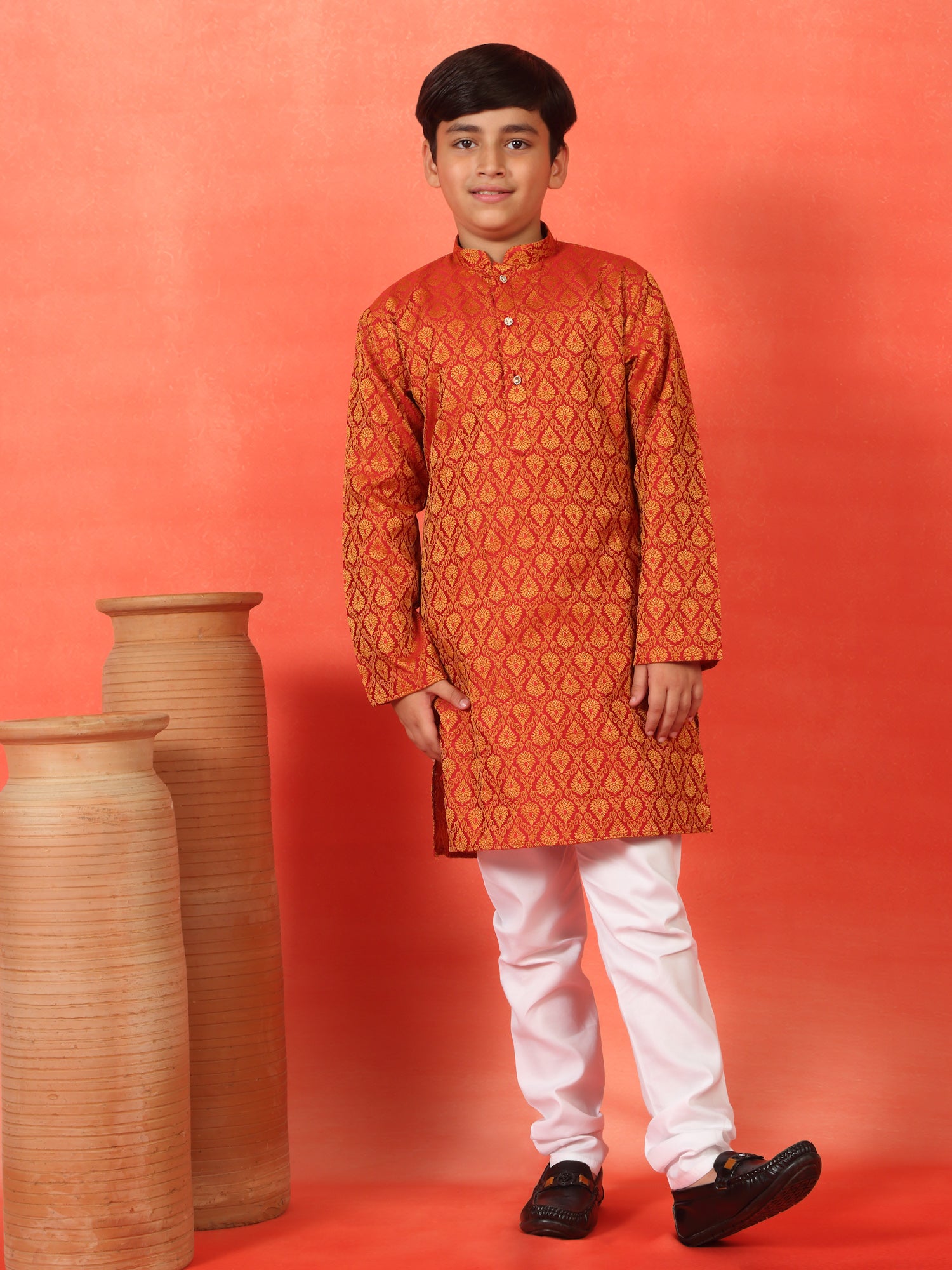 Kid's Premium Jacquard Paisley Design Long Kurta