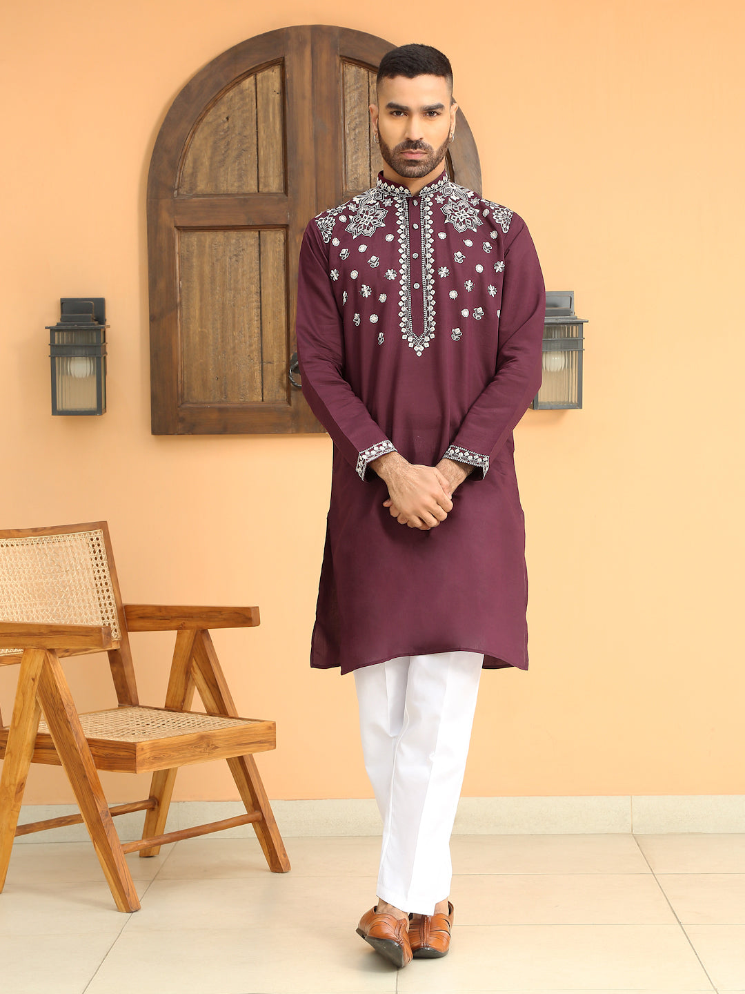 LUXE- Floral Heavy Embroidered Sequenced Kurta With White Trouser Pant