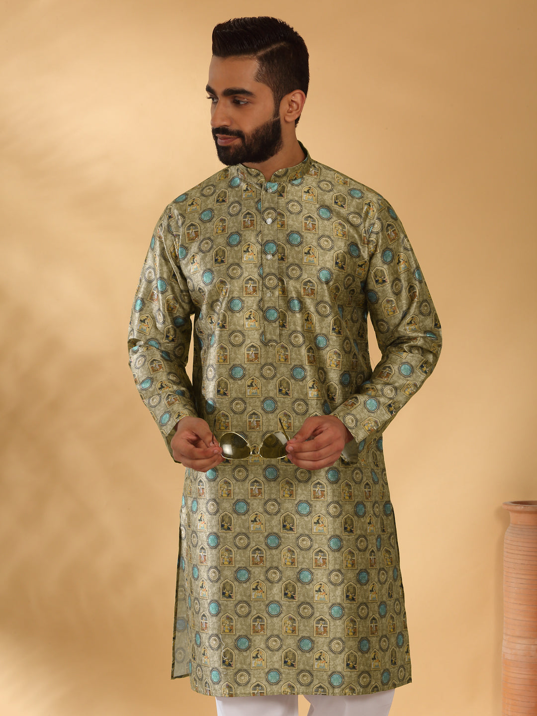 Silk Blend Abstract Printed Long sleeves Kurta