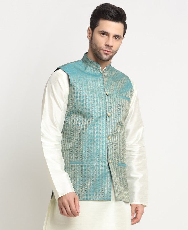 Men's Woven Design Nehru Jacket Only