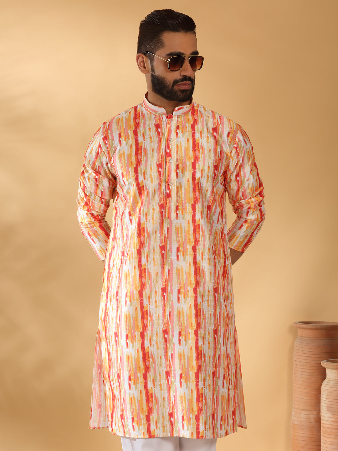 Silk Blend Tie-Dye Printed Kurta