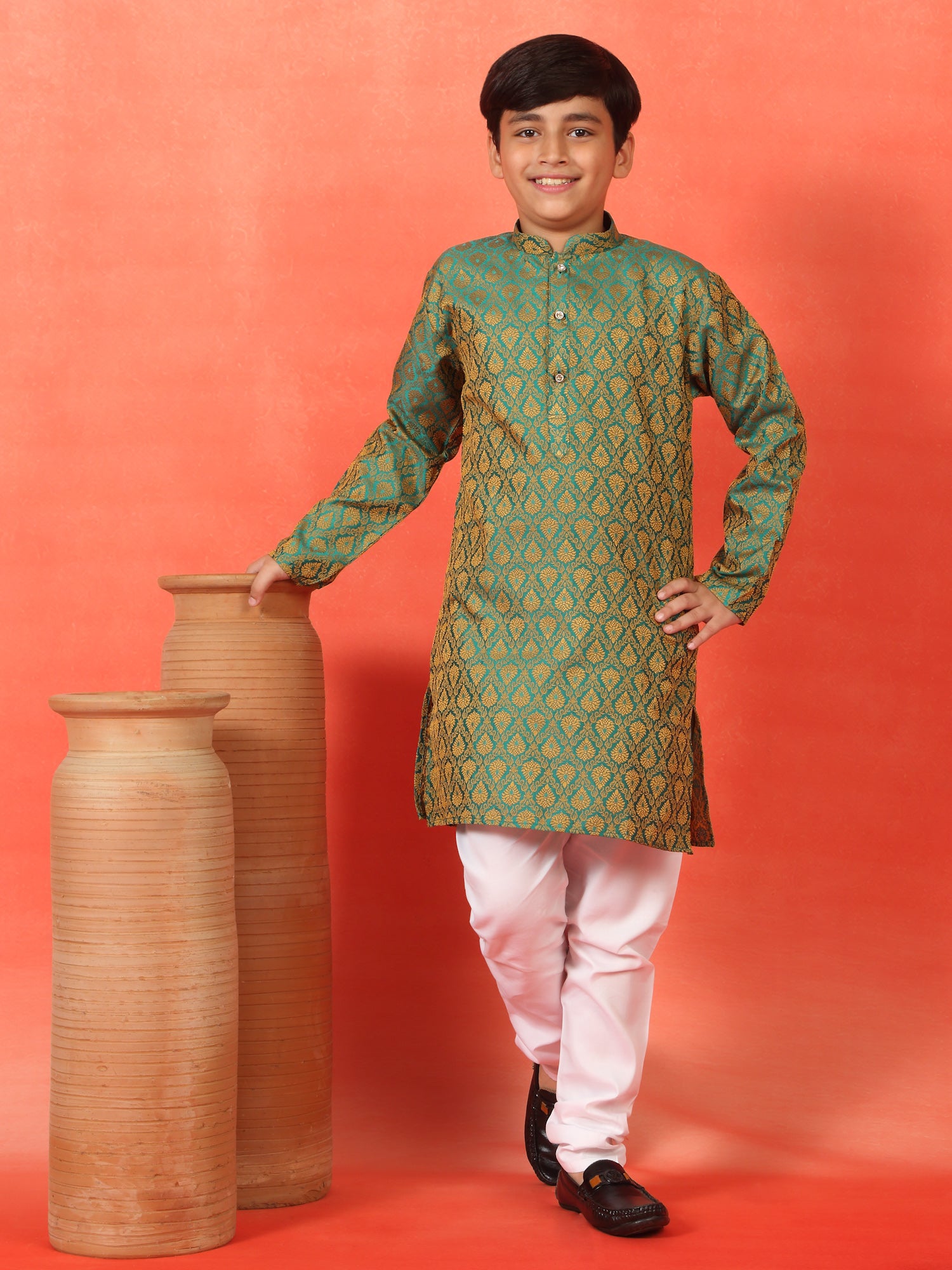 Kid's Premium Jacquard Paisley Design Long Kurta Pyjama Set