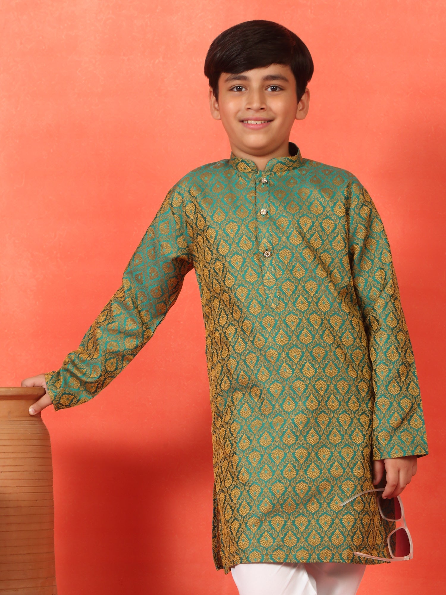 Kid's Premium Jacquard Paisley Design Long Kurta