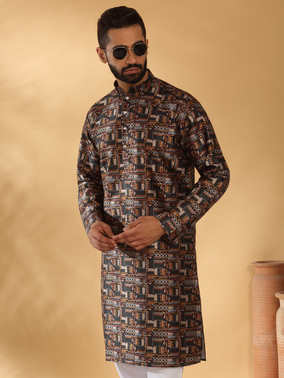 Silk Blend Abstract Printed Long sleeves Kurta