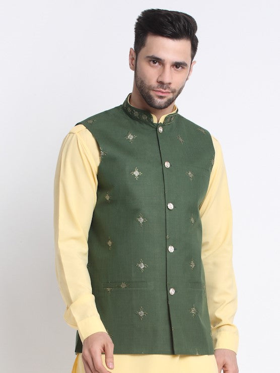 Men's Cotton Embroidered Sequence Nehru Jacket Only