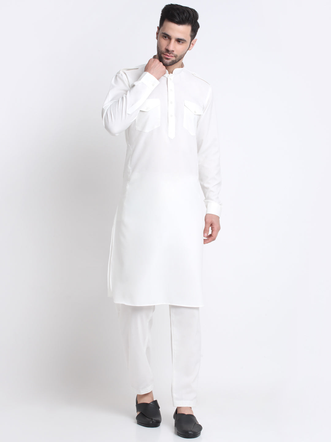 Men's Cotton Solid Pathani and Salwar Set