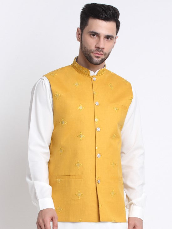 Men's Cotton Embroidered Sequence Nehru Jacket Only