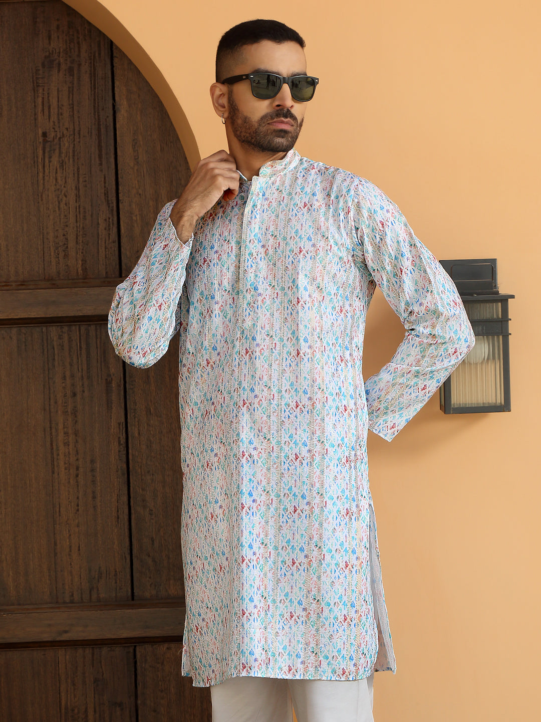 Cotton Zari Embroidered Chikan Print Kurta