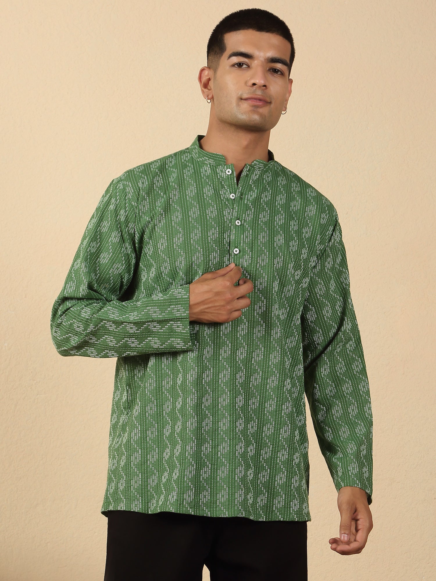 Men's Woven Design Pure Cotton Short Kurta