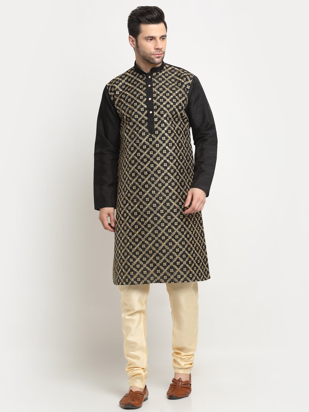 Men's Silk Zari Embroidered Kurta Only