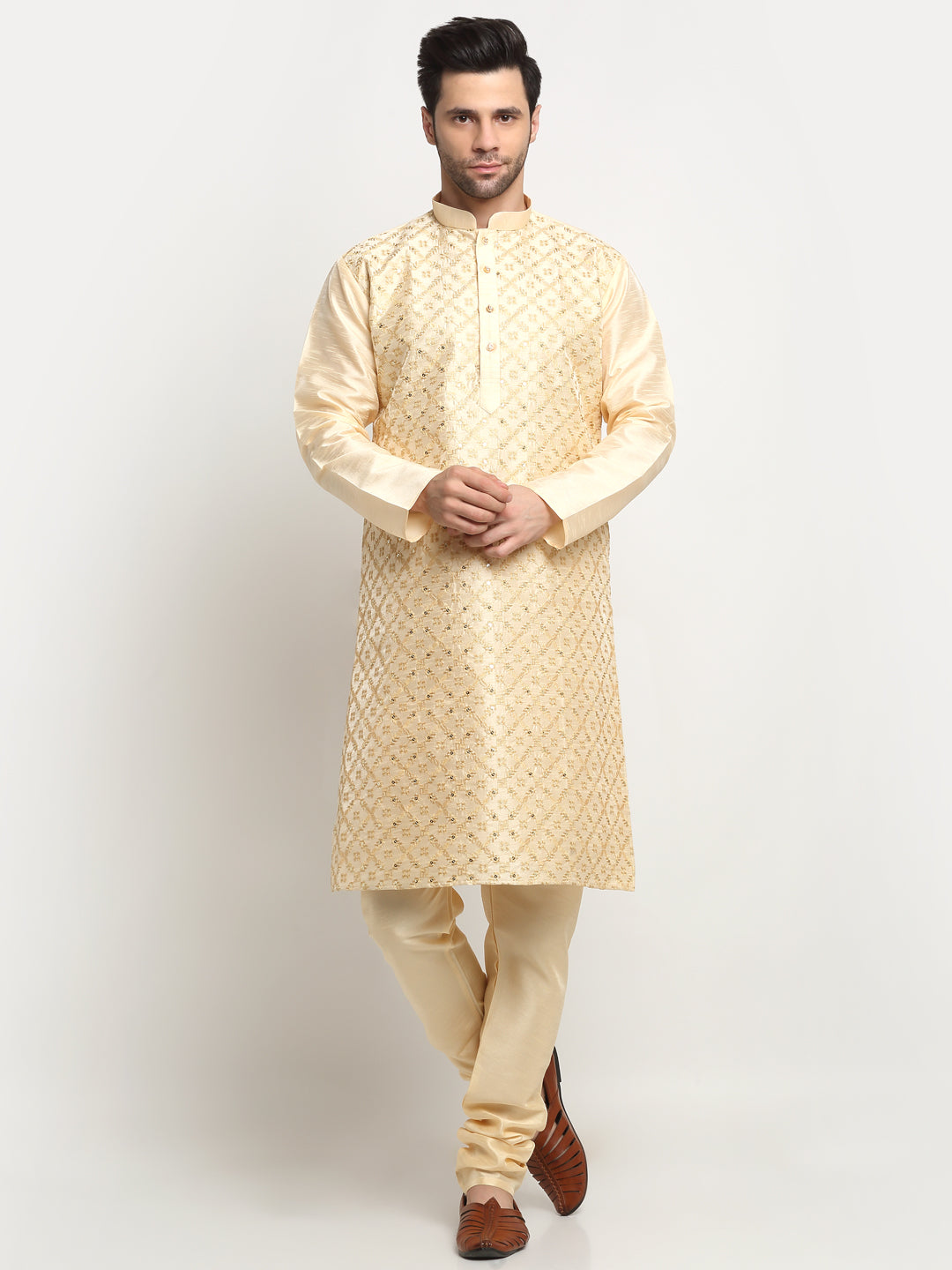 Men's Silk Zari Embroidered Kurta Only