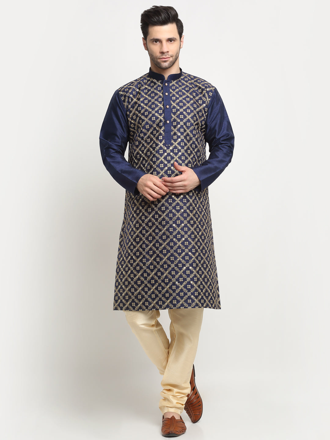 Men's Silk Zari Embroidered Kurta Only
