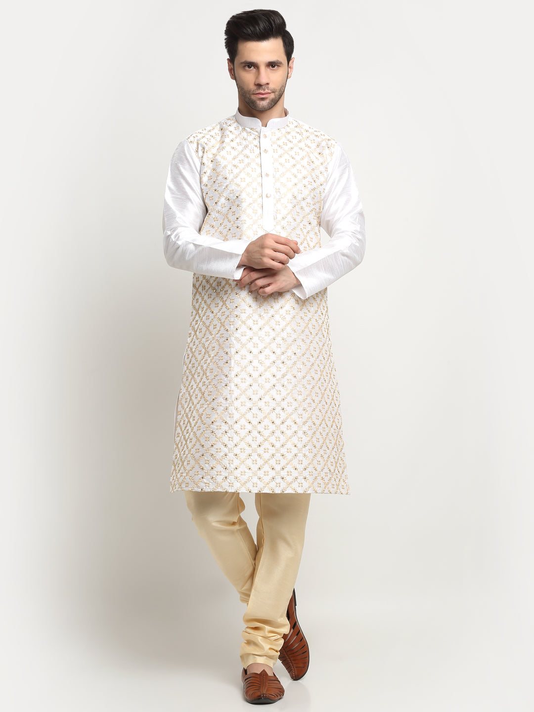 Men's Silk Zari Embroidered Kurta Only