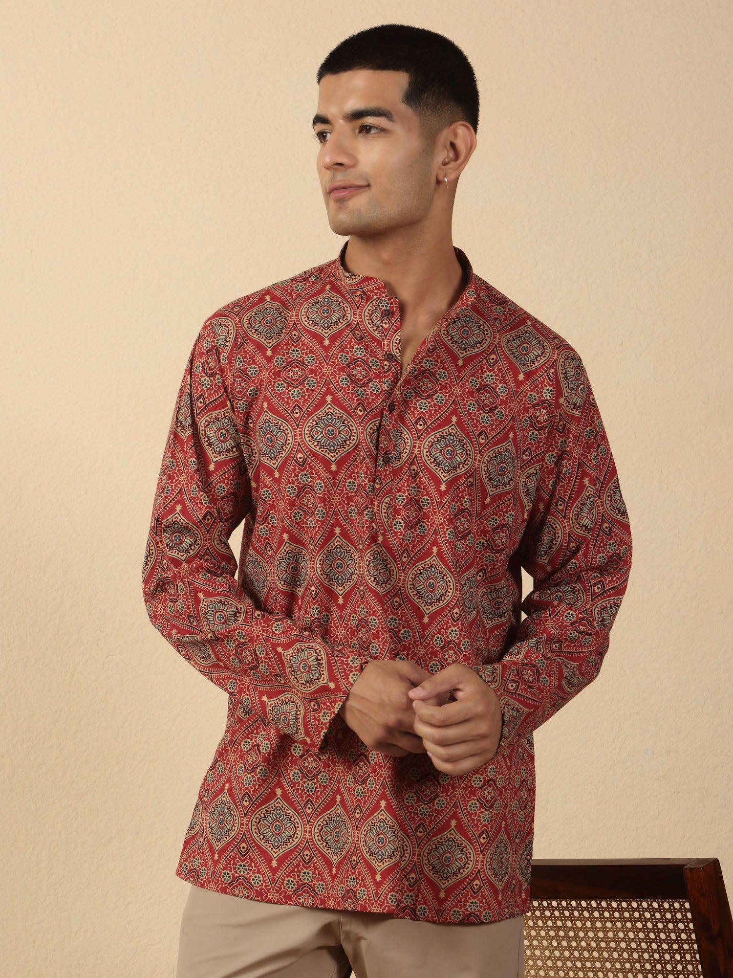 Men Jaipuri Printed Pure Cotton Short Kurta