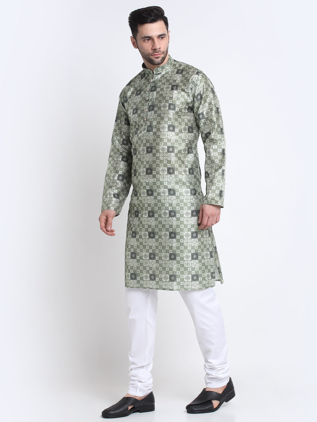 Kraft India Men Printed Silk Kurta and Churidar Set