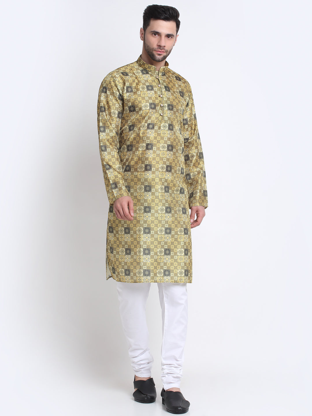 Kraft India Men Printed Silk Kurta and Churidar Set