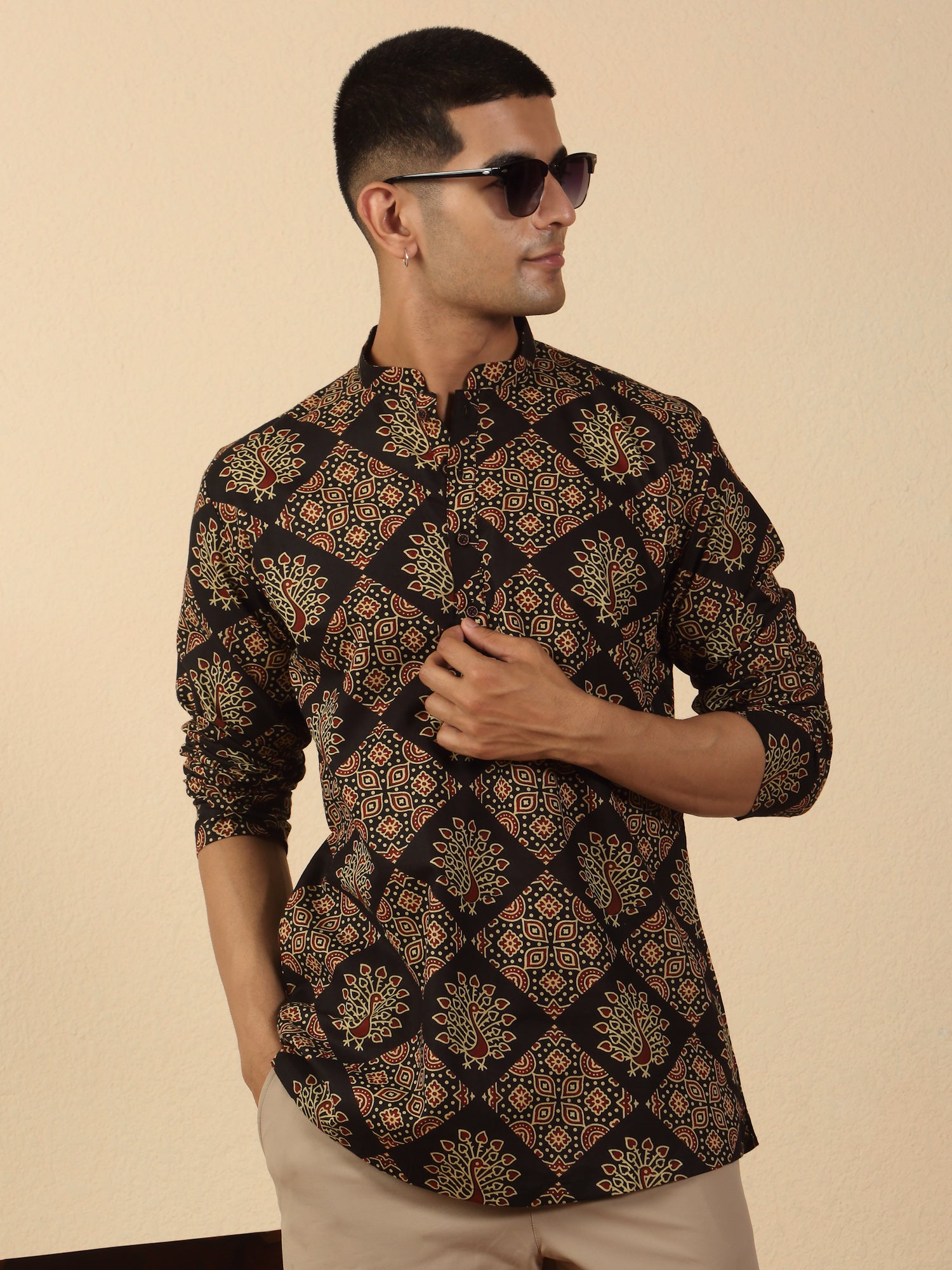Men Jaipuri Printed Pure Cotton Short Kurta