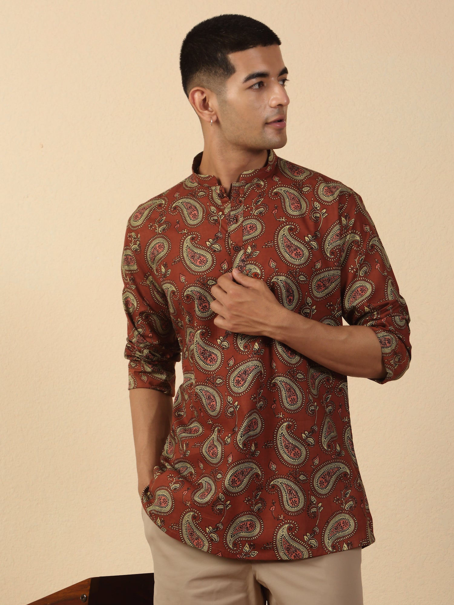 Men Jaipuri Printed Pure Cotton Short Kurta