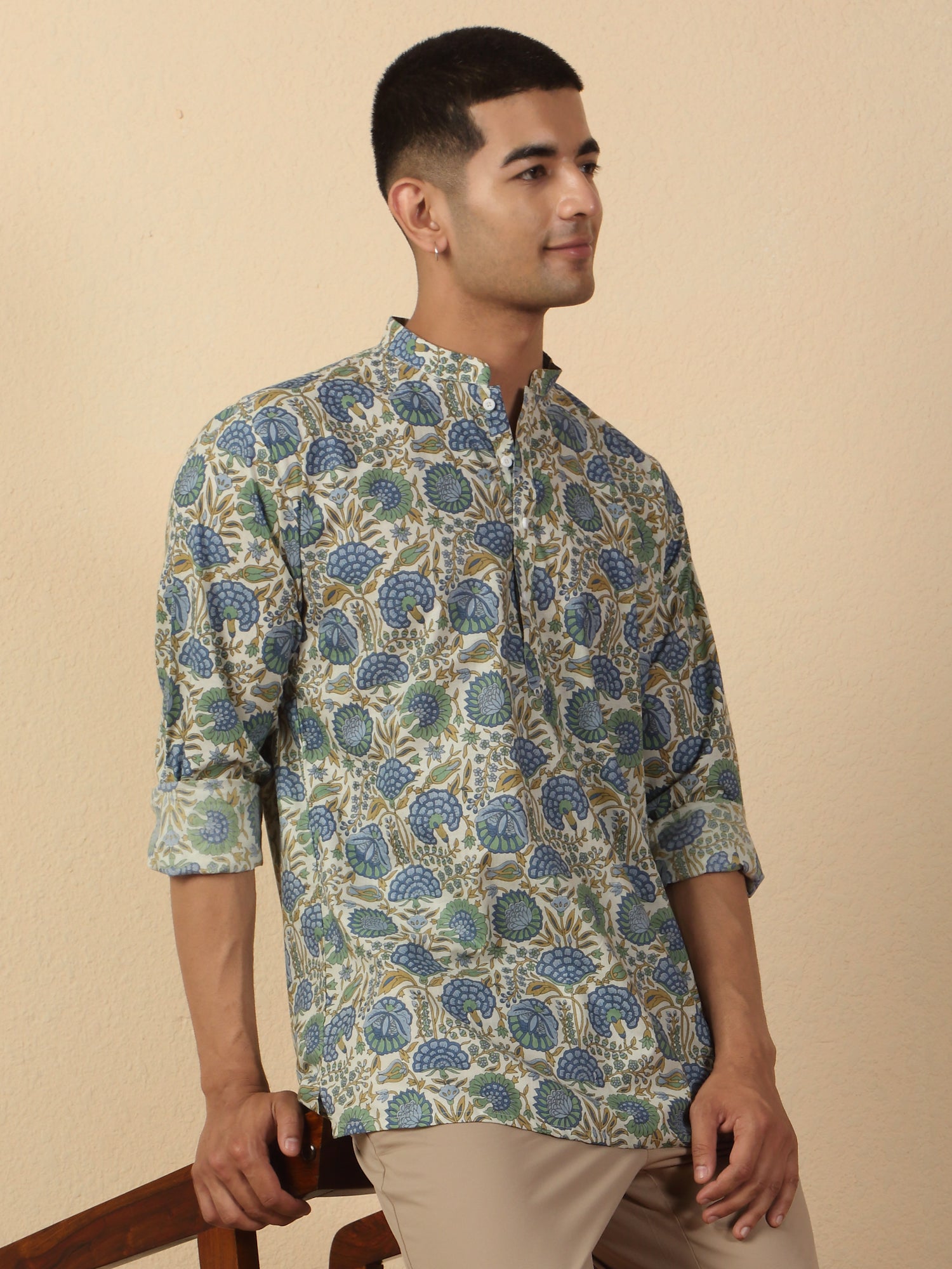 Men Jaipuri Printed Pure Cotton Short Kurta