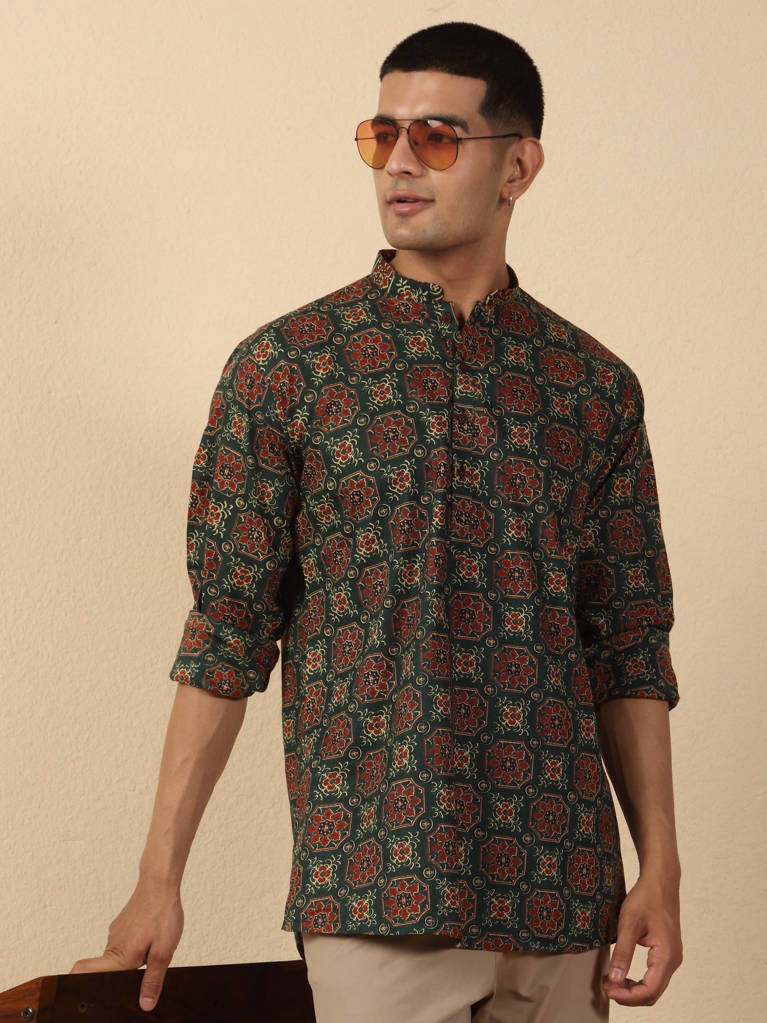 Men Jaipuri Printed Pure Cotton Short Kurta