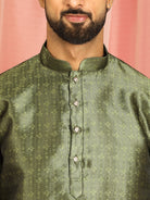 Men's Premium Jacquard Textured Straight Long Kurta with Trouser Set - Mehndi