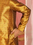 Men's Premium Jacquard Textured Straight Long Kurta with Trouser Set - Mustard