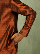 Men's Premium Jacquard Textured Straight Long Kurta with Trouser Set - Rust