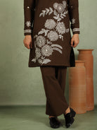 Luxe Men's Japanese Fabric Floral Embroidered Design Mandarin Collar Kurta with Trouser Set - Mehndi