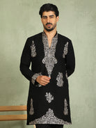 Luxe Men's Japanese Fabric Zari Embroidered Design with Sequinned V-Neck Kurta