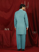 Luxe Men's Japanese Fabric Zari Embroidered Design with Sequinned V-Neck Kurta - Blue