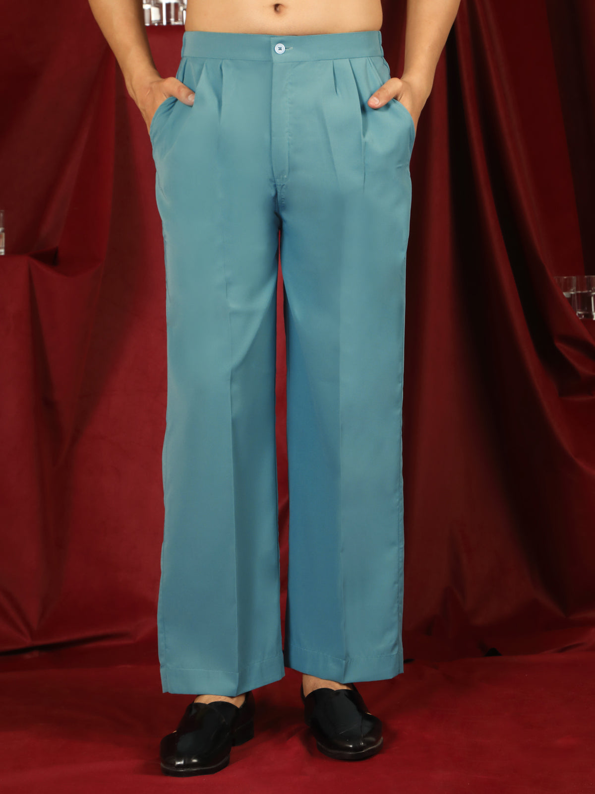 Luxe Men's Japanese Fabric Zari Embroidered Design with Sequinned V-Neck Kurta with Trouser Set - Blue