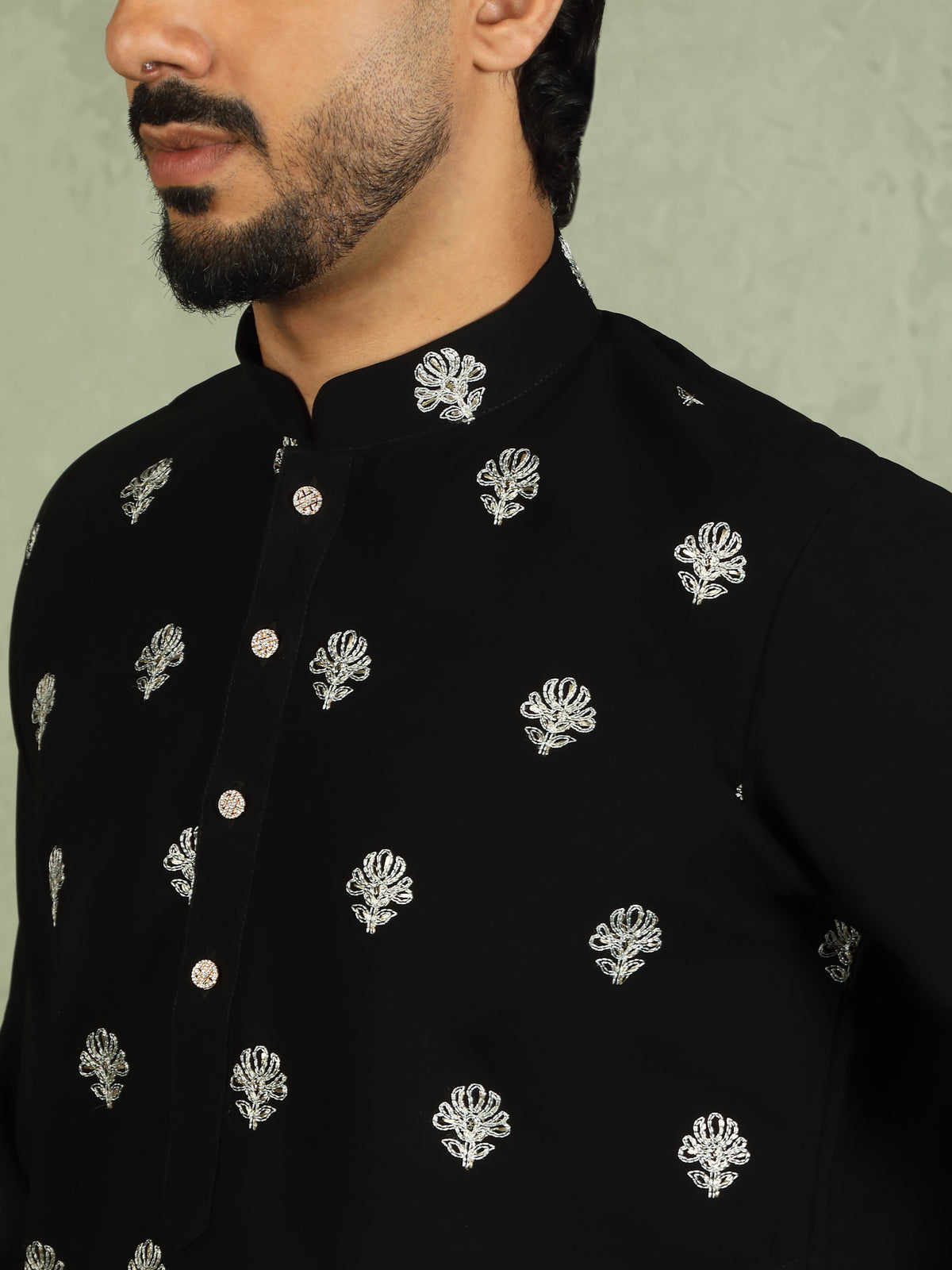 Luxe Men's Japanese Fabric Ethnic Motifs with Zari Birds Embroidered Kurta - Blue