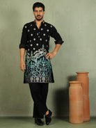 Luxe Men's Japanese Fabric Ethnic Motifs with Zari Birds Embroidered Kurta with Trouser Set - Blue