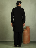 Luxe Men's Japanese Fabric Ethnic Motifs with Zari Birds Embroidered Kurta - Orange