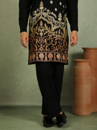 Luxe Men's Japanese Fabric Ethnic Motifs with Zari Birds Embroidered Kurta - Orange