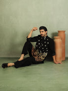 Luxe Men's Japanese Fabric Ethnic Motifs with Zari Birds Embroidered Kurta - Orange
