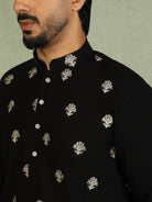 Luxe Men's Japanese Fabric Ethnic Motifs with Zari Birds Embroidered Kurta with Trouser Set - Orange