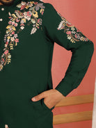 Luxe Men's Japanese Fabric Multi Floral Embroidered with Sequin Work Kurta - Green