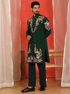 Luxe Men's Japanese Fabric Multi Floral Embroidered with Sequin Work Kurta - Green
