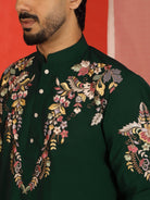 Luxe Men's Japanese Fabric Multi Floral Embroidered with Sequin Work Kurta with Trouser Set - Green