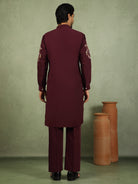 Luxe Men's Japanese Fabric Multi Floral Embroidered with Sequin Work Kurta with Trouser Set - Maroon